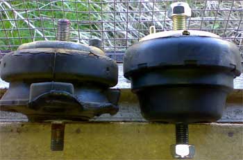 Click for full resolution pictures of a Porsche 928 engine mount and an aftermarket replacement