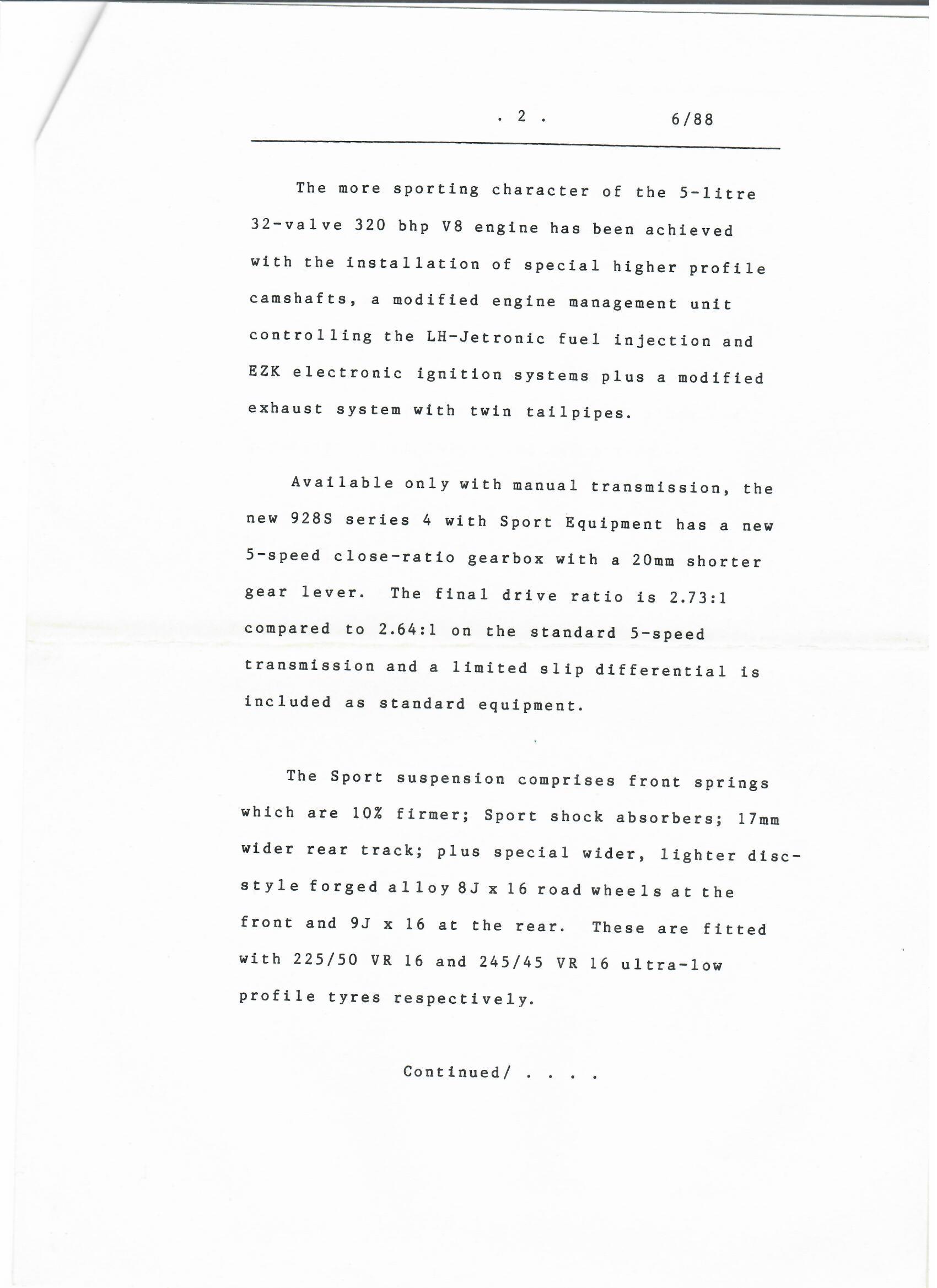 Press Release - New Porsche 928S series 4 with Sport Equipment